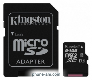 Kingston Canvas Select microSDXC Class 10 UHS-I U1 64GB + SD adapter (SDCS/64GB)