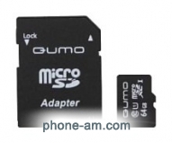 Qumo microSDXC Class 10 UHS Class 1 64GB + SD adapter