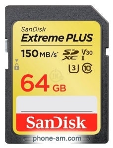 SanDisk Extreme PLUS SDXC Class 10 UHS Class 3 V30 150MB/s 64GB