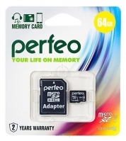 Perfeo microSDXC Class 10 UHS-I U1 64GB + SD adapter